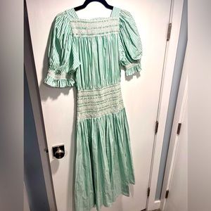 Green and White Loeffler Randall seersucker smocked dress, great condition!